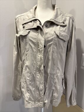 Style & Co Khaki Utility Jacket Size Large Pockets Zip Up